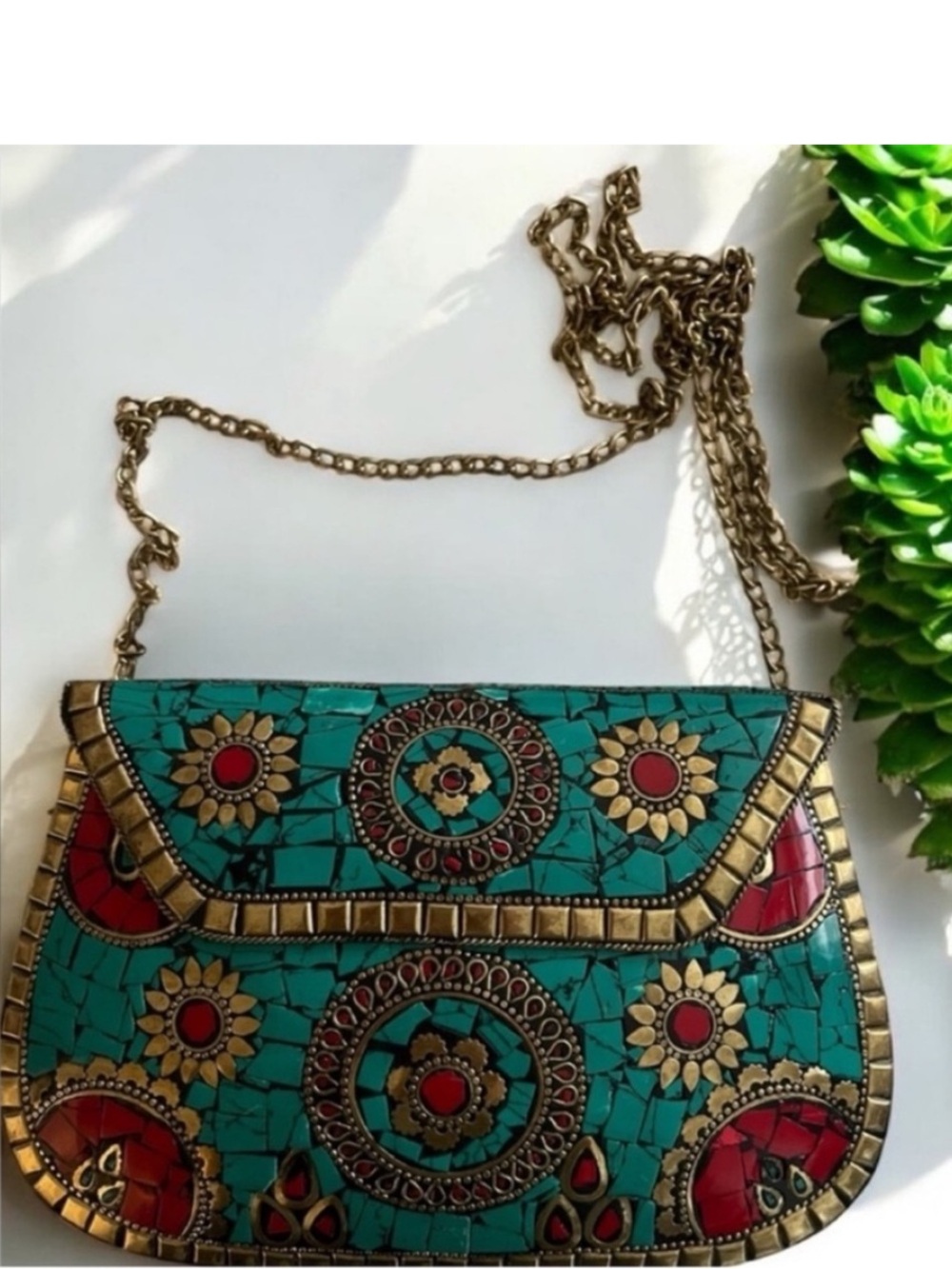 Antik Kraft Amoli Clutch
Turquoise Coral Mosaic Patterned Purse Shoulder Handbag